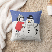 クリスマスガールと雪だるまクッション クッション (ブランケット)