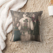 クリスマスガールと雪だるまヴィンテージ写真 クッション (ブランケット)