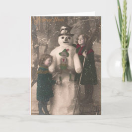 クリスマスガールと雪だるまヴィンテージ写真 シーズンカード