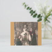 クリスマスガールと雪だるまヴィンテージ写真 シーズンポストカード (スタンド正面)