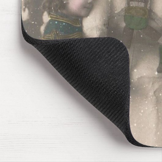 クリスマスガールと雪だるまヴィンテージ写真 マウスパッド (コーナー)