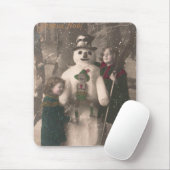 クリスマスガールと雪だるまヴィンテージ写真 マウスパッド (マウス)