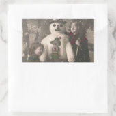 クリスマスガールと雪だるまヴィンテージ写真 長方形シール (バッグ)