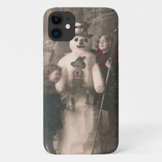 クリスマスガールと雪だるまヴィンテージ写真 iPhone 11 ケース