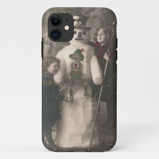 クリスマスガールと雪だるまヴィンテージ写真 Case-Mate iPhoneケース (裏面)