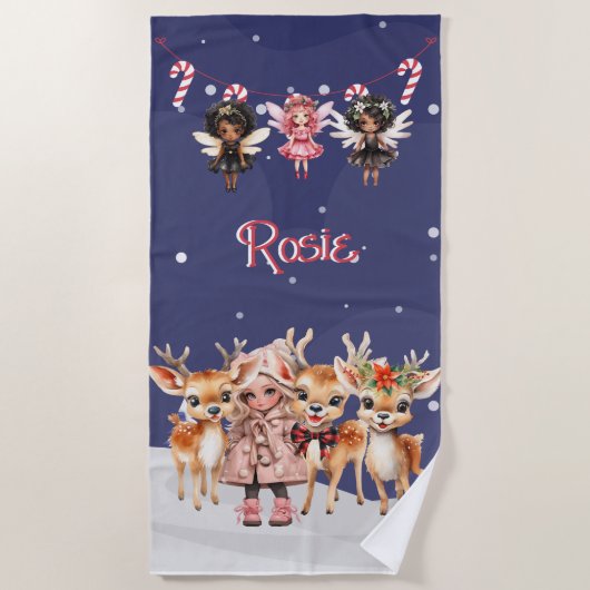 クリスマスガールのトナカイの甘い妖精 ビーチタオル (正面)
