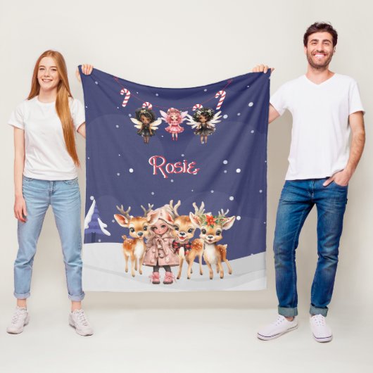 クリスマスガールのトナカイの甘い妖精 フリースブランケット (インサイチュ)