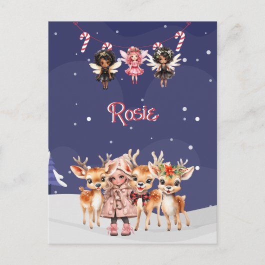 クリスマスガールのトナカイの甘い妖精 ポストカード (正面)