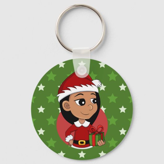 クリスマスガールの漫画キーチェーン キーホルダー (正面)