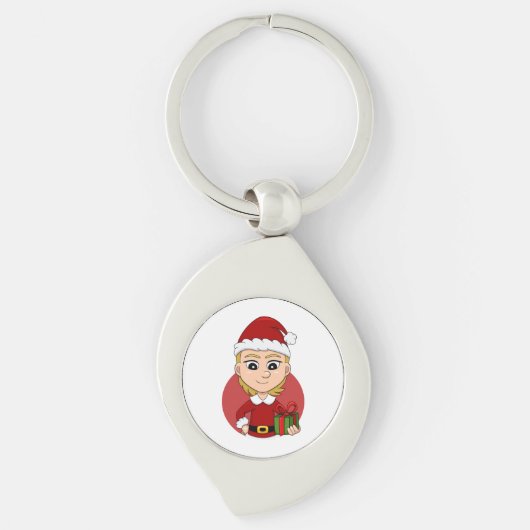 クリスマスガールの漫画キーチェーン キーホルダー (正面)