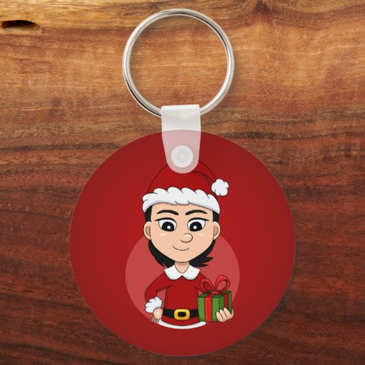 クリスマスガールの漫画キーチェーン キーホルダー (正面)