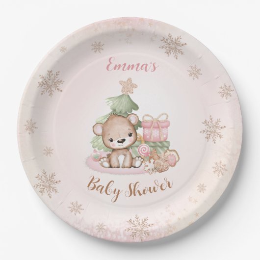 クリスマスガールの赤ちゃんシャワーを心待ちにできる ペーパープレート (正面)