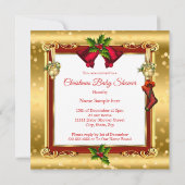 クリスマスガールまたは男の子の赤いシャワー赤い金ゴールドボックスオウム 招待状 (裏面)