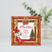 クリスマスガールまたは男の子の赤シャワーレッド金ゴールド 招待状 (スタンド正面)