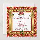 クリスマスガールまたは男の子の赤シャワーレッド金ゴールド 招待状 (裏面)