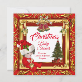 クリスマスガールまたは男の子の赤シャワーレッド金ゴールド 招待状