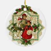 クリスマスガールズオン刺繍入りヴィンテージスノーフレーク セラミックオーナメント (裏面)