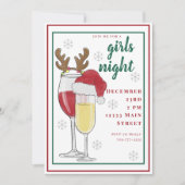クリスマスガールズナイトサンタワインシャンパン 招待状 (正面)