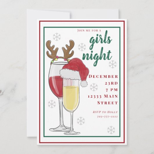 クリスマスガールズナイトサンタワインシャンパン 招待状 (正面)