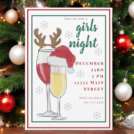 クリスマスガールズナイトサンタワインシャンパン 招待状