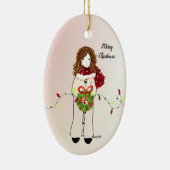 クリスマスガールホールディングリースとライト セラミックオーナメント (右)