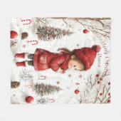 クリスマスガールレッドコートクリスマスツリーキャンディーケーン フリースブランケット (正面(横))