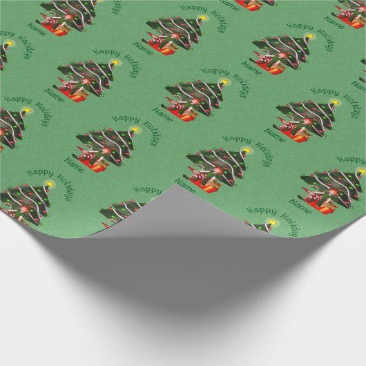 クリスマスガール小妖精や小人ツリープレゼントキュートパーソナライズされた ラッピングペーパー (角)