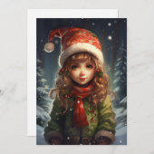 クリスマスガール小妖精や小人 シーズンカード (正面/裏面)