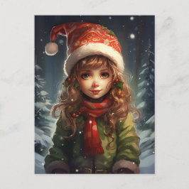 クリスマスガール小妖精や小人 シーズンポストカード