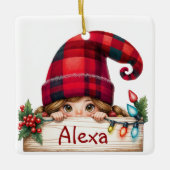 クリスマスガール格言付き名前をカスタムする セラミックオーナメント (正面)