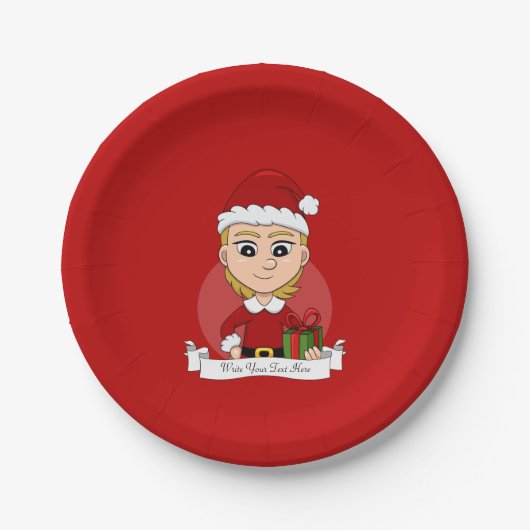 クリスマスガール漫画紙プレート ペーパープレート (正面)