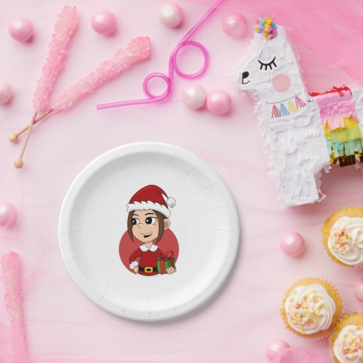 クリスマスガール漫画紙プレート ペーパープレート (パーティー)