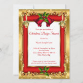 クリスマスガール男の子ベビーシャワー赤金ゴールドギフトボックスA 招待状 (裏面)