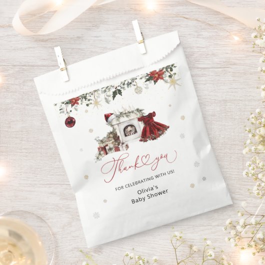 クリスマスガール赤ちゃんシャワーありがとう フェイバーバッグ (クリップ留めされた状態)