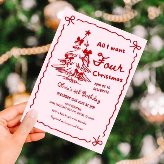 クリスマスガール4歳誕生日パーティー 招待状