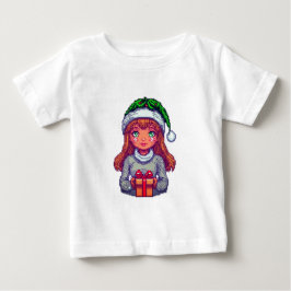 クリスマスガール ピクセルアート ベビーTシャツ