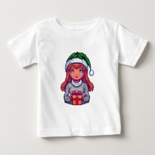 クリスマスガール ピクセルアート ベビーTシャツ (正面)