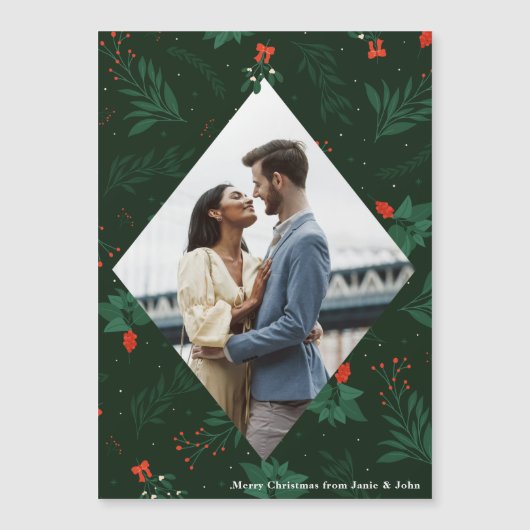 クリスマスキスミスタントカップル写真マグネットカード (正面)