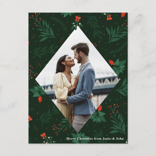 クリスマスキスミストレトーロマンチック写真ダイヤモンド ポストカード (正面)