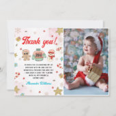 クリスマスキッズの冬の誕生日パーティーの写真 サンキューカード (正面)