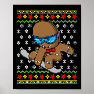 クリスマスキッズジンジャーブレッドマンスノーボードスノーボ ポスター