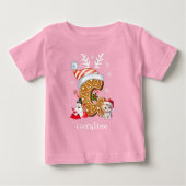クリスマスキットジンジャーブレッド名レターGガール ベビーTシャツ (正面)