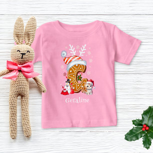 クリスマスキットジンジャーブレッド名レターGガール ベビーTシャツ