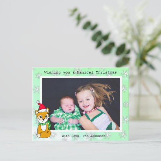 クリスマスキツネかわいいパーソナライズされたフォトカード ポストカード (スタンド正面)