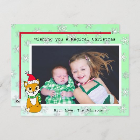 クリスマスキツネかわいいパーソナライズされたフォトカード ポストカード (正面/裏面)
