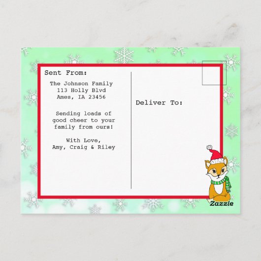クリスマスキツネかわいいパーソナライズされたフォトカード ポストカード (裏面)