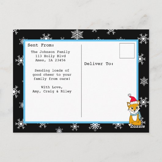 クリスマスキツネかわいいパーソナライズされたフォトカード ポストカード (裏面)