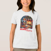 クリスマスキツネとストッキングとホリー トライブレンドＴシャツ (正面)