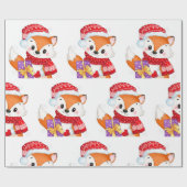 クリスマスキツネと紫の贈り物 ラッピングペーパー (フラット)