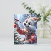 クリスマスキツネと鳥 ポストカード (スタンド正面)